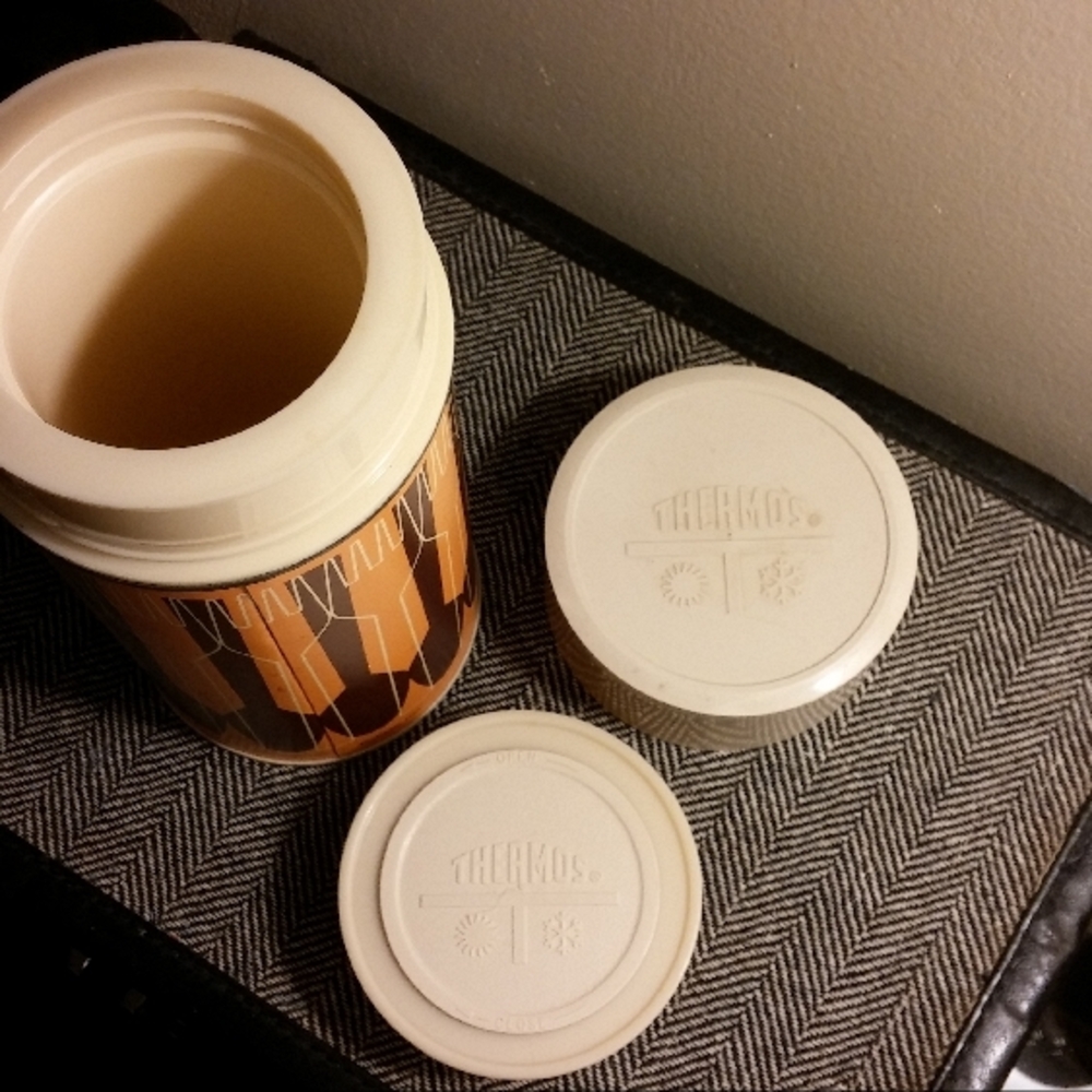 Vintage Thermos King-Seely Hot Cold Storage 1971 Graphics Orange and Brown